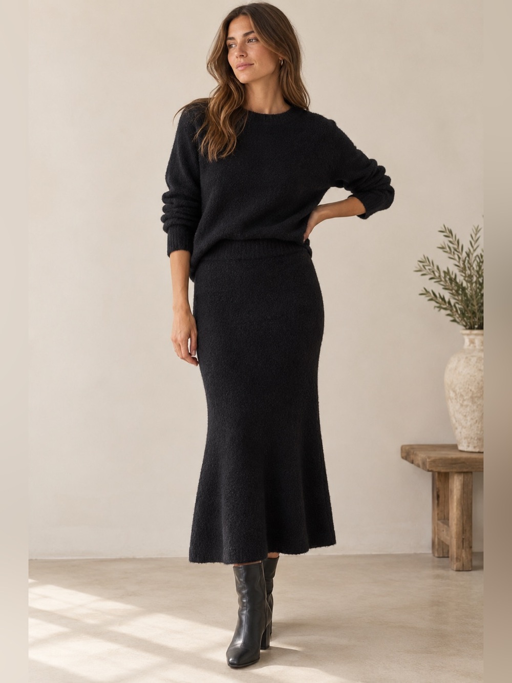 L’AGENCE Salem Knit Flare Midi Skirt Black XS NWT